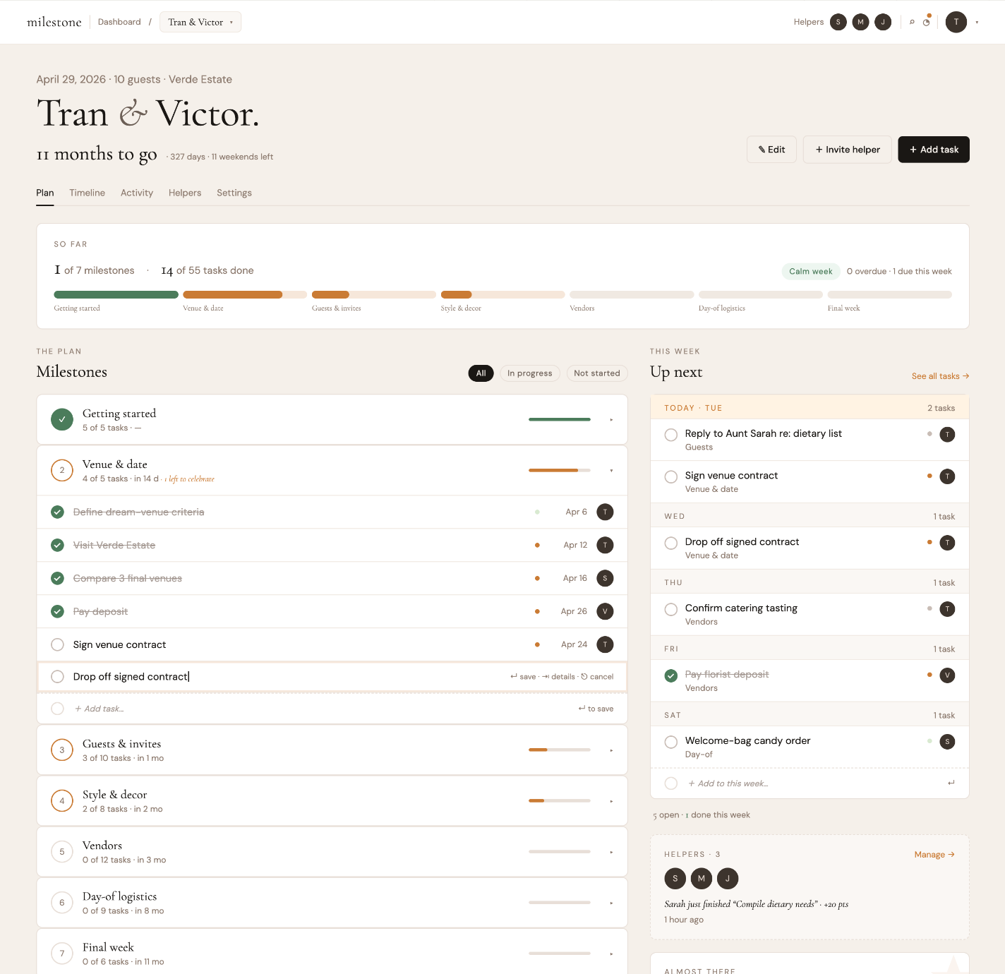 Milestone dashboard