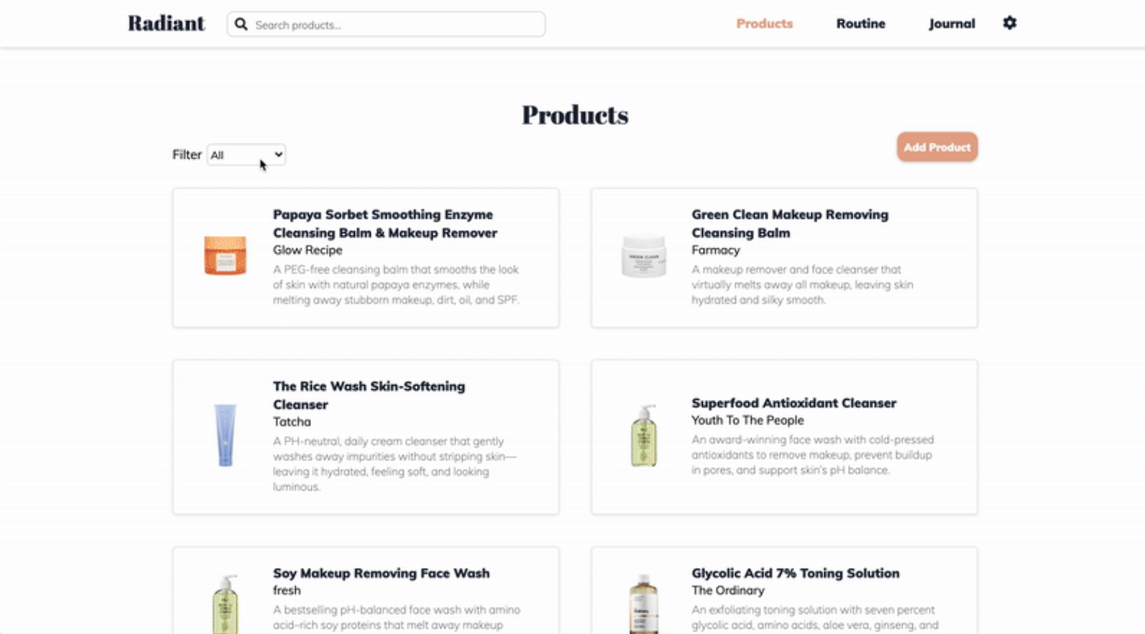 Radiant product dashboard